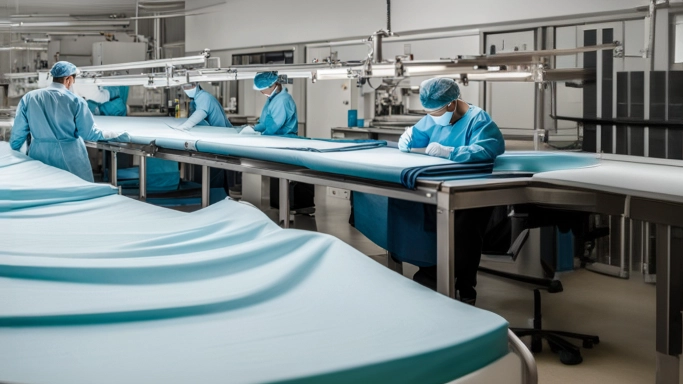 Workers are checking the quality of surgical covers